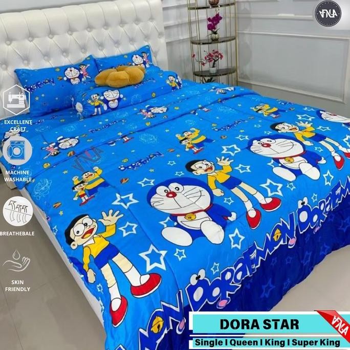 BEDCOVER SET Anak Karakter Doraemon/Bedcover+Sprei Motif Gambar Seri Karakter Doraemon