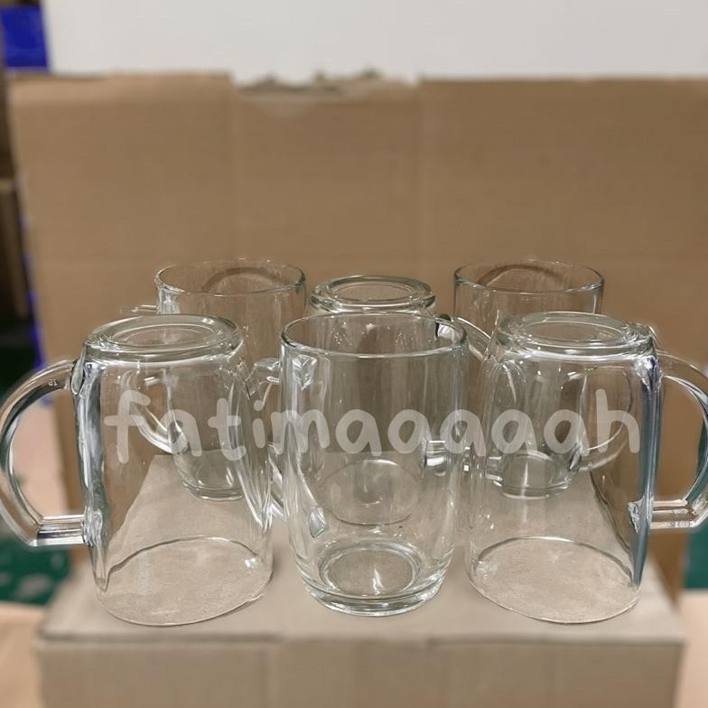 Kim Glass - Gelas Gagang Kaca Gelas Air Minum 420 Ml M1551 Gelas Teh Gendut @6 Pcs Baru
