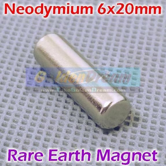 

*****] Strong Magnet Neodymium 6x20mm Silinder dia 6 tbl 20 mm N52 Disc 6x20