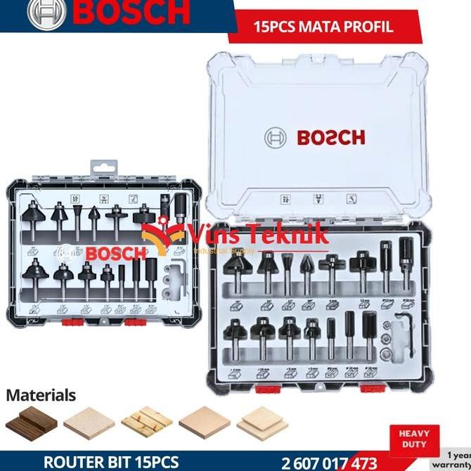 Bosch Router Bit 15 Pcs Mata Profil Kayu Set 15Pcs