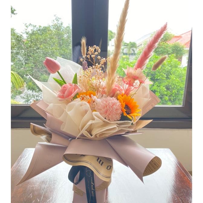 Ready Custome Mix Bouquet Bunga Artificial Bunga Bunga Kering Aesthetic