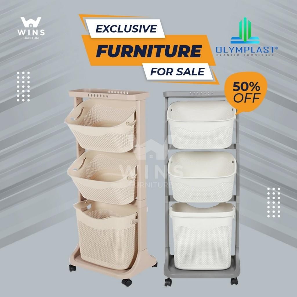 Rak Keranjang Pakaian Kotor Dan Bersih / Laundry Basket / Rak Serbaguna Plastik / Plastic Roda / Rak