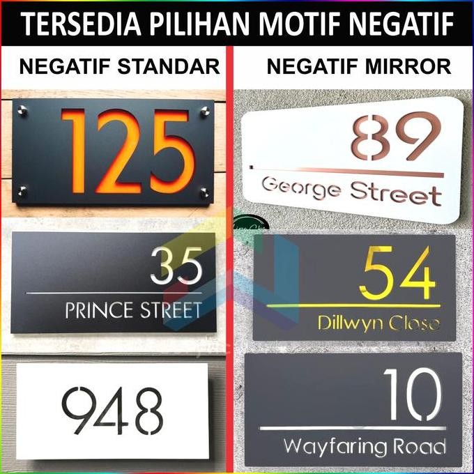Nomor Rumah Acrylic Modern Timbul Negatif Nyala LED