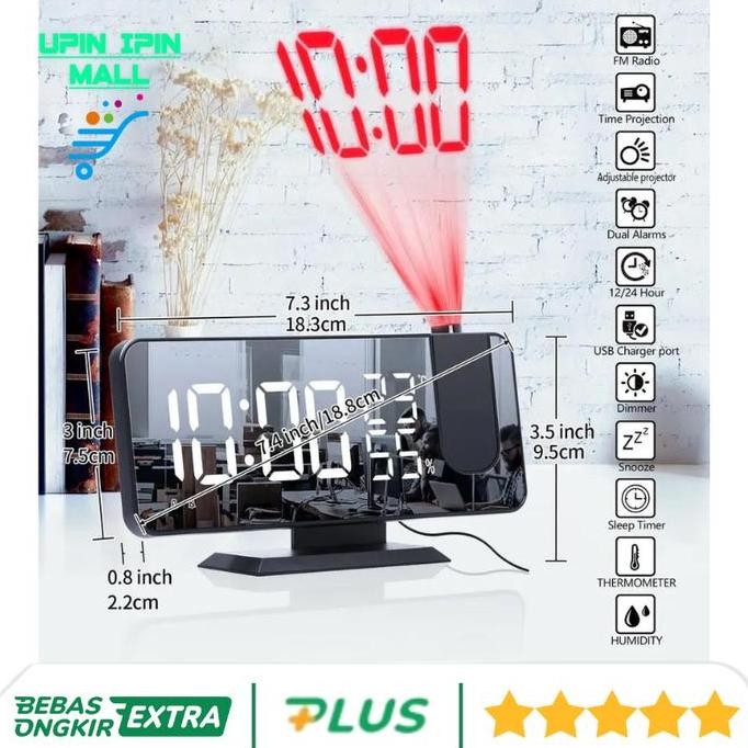 Jam Meja Alarm Cermin Jam Meja Digital Proyektor Temperature FM Radio