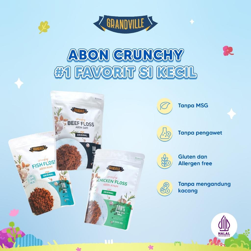 

FM Grandville Abon Sapi Ayam Ikan Crunchy Original Anak No MSG Halal MPASI Penambah Nafsu Makan Penambah Berat Badan BB Booster MPASI Bayi Anti GTM
