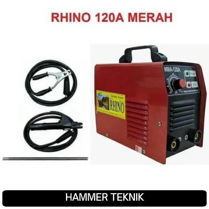 Rhino Mesin Las Listrik 120A Trafo Las Inverter Mma 120 900 Watt Merah Portable Ringan Untuk Perumah