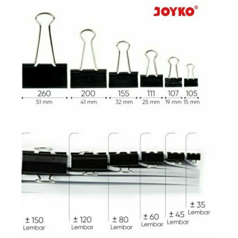 

( 1 pak = 12 buah ) Binder Clip Klip Penjepit Kertas Joyko Hitam 155