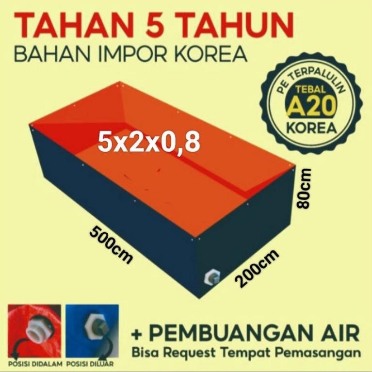 Terpal Kolam Terpal Ikan Kotak Kolam Terpal  Bahan A20 Korea 5x2x0,8 / 2x5x0,8 /500x200x80 / 200x500