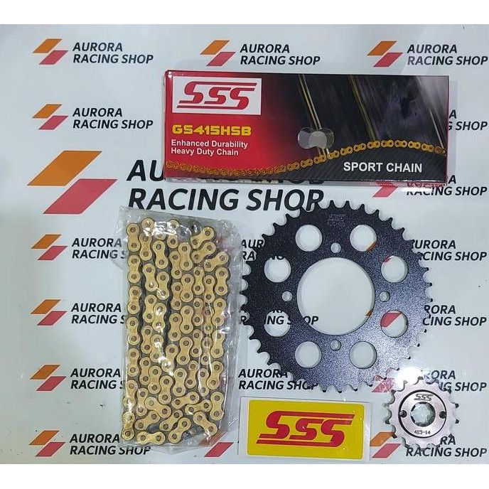 Gear Set Sss Black Cbr 150 R / Sonic 150 R & Rantai Sss 415 Hsb Gold