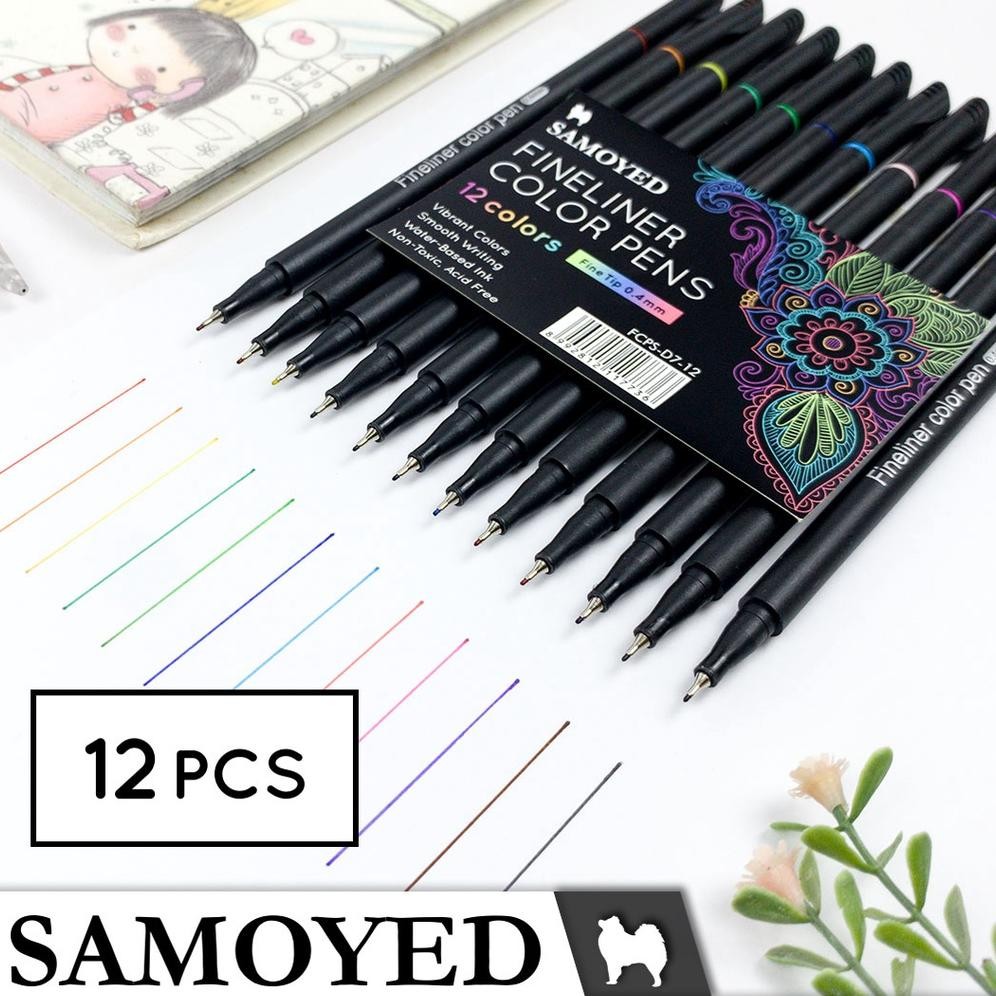 

Pulpen / Pena / Spidol Gambar Warna / Drawing / Fineliner Color Pen Set 12 Warna / Colors Samoyed FCPS-D7-12 DiM