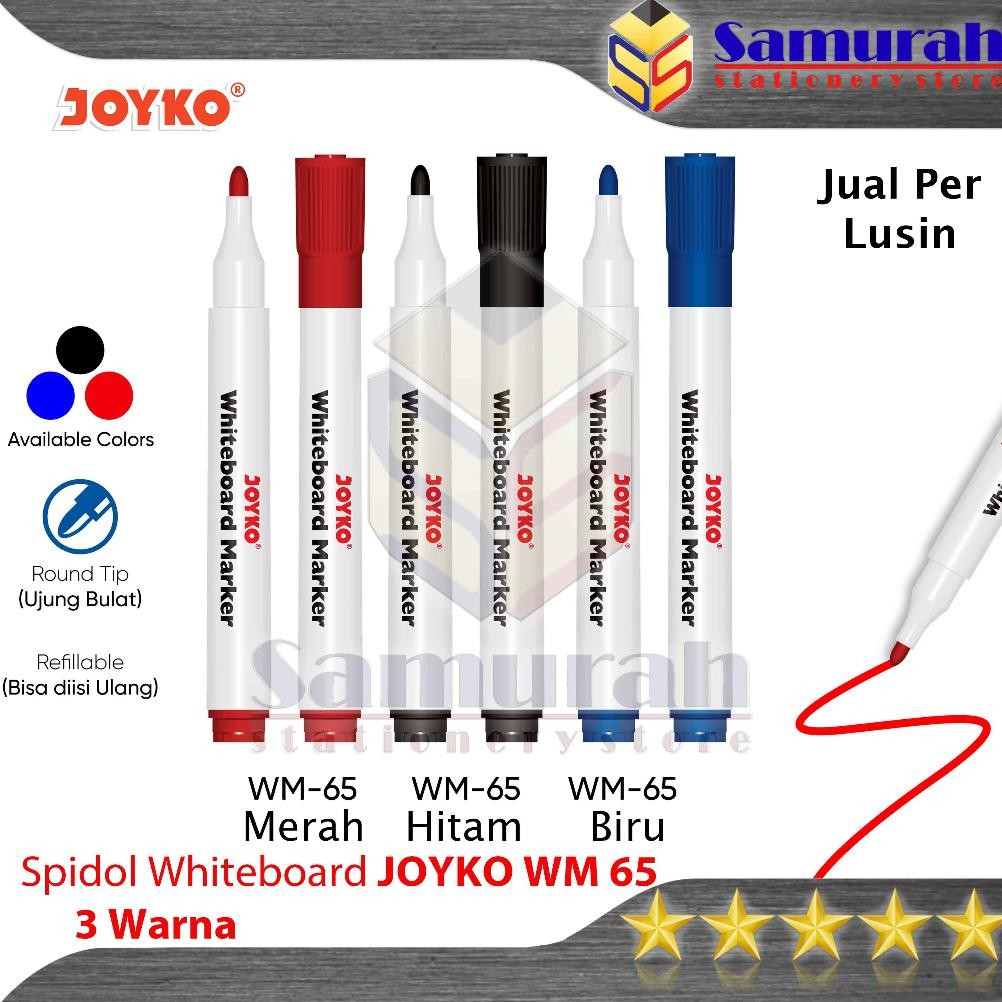 

Spidol White Board Marker Joyko WM 65 Bisa Isi ulang / Spidol Papan Tulis Bisa Hapus / WhiteBoard Marker Refillable HItam - Biru - Merah DiM