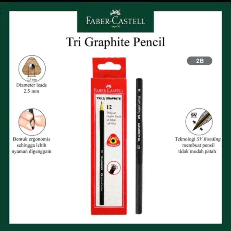 

Pensil Faber Castell TRI GRAPHITE 2B Black Box 12 Pensil Hitam Ujian Komputer (1 pack isi 12 pcs) DiM