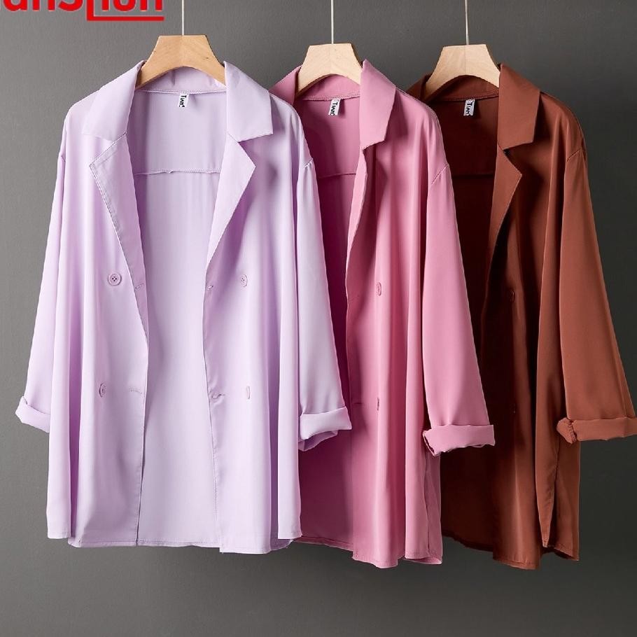 Tianshun Ungu Coklat Merah Muda Putih Hijau Hitam U Korea Blazer Wanita Lengan Panjang Setelan Jas B