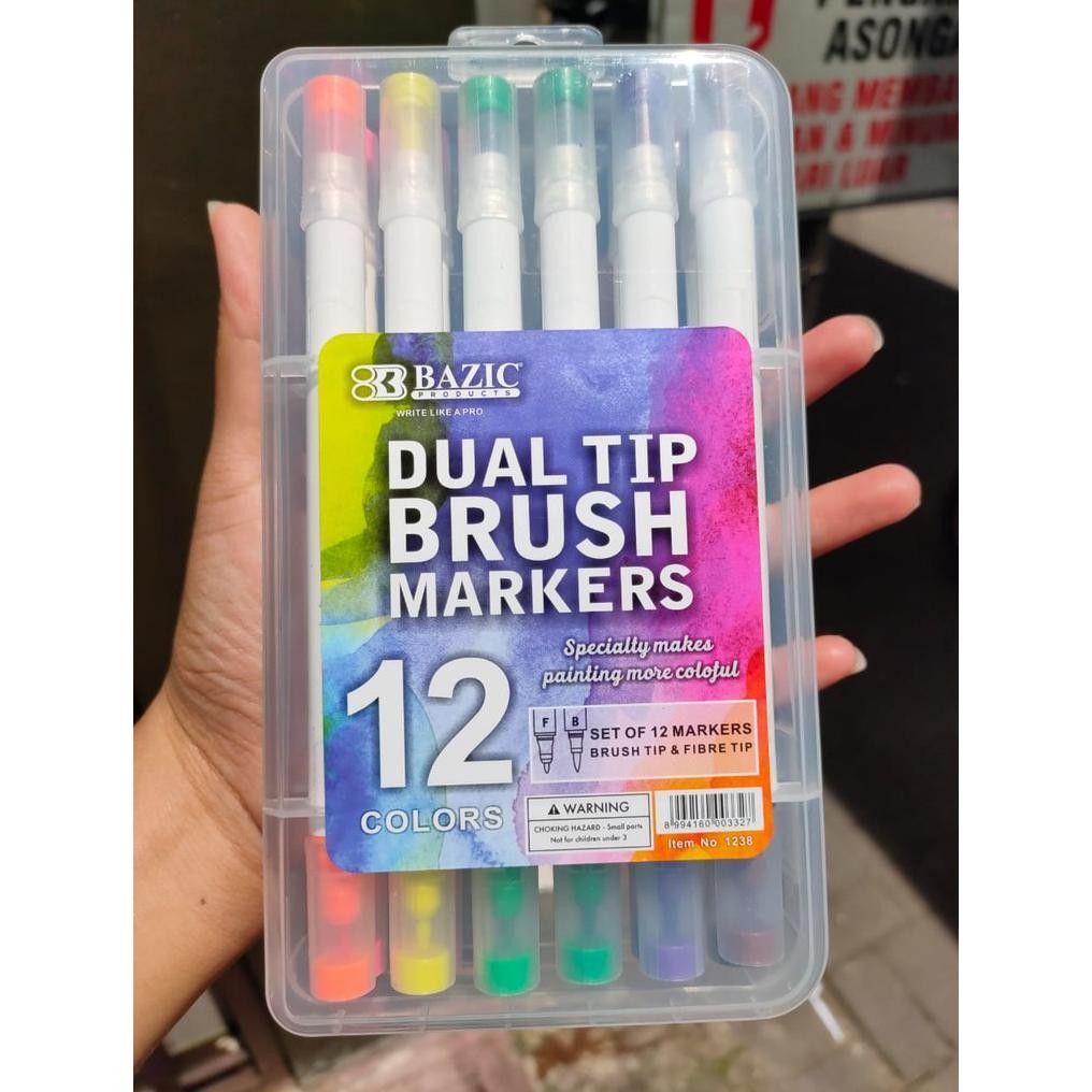 

brushpen bazic dual tip 12 warna brush pen water base plastic case usa brand DiM