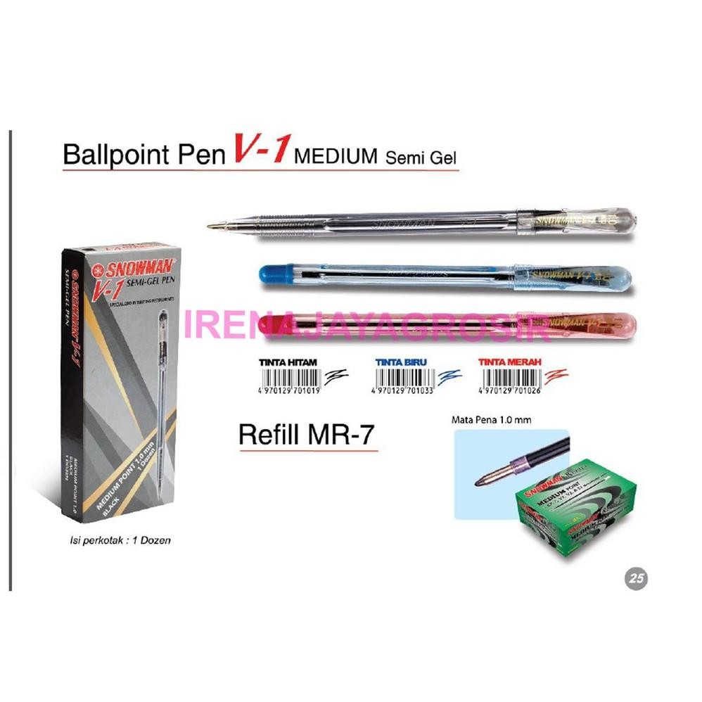 

Pulpen SNOWMAN BOLPEN V 1 V1 MEDIUM SEMI GEL 12 PCS / Ballpoint SNOWMAN DiM