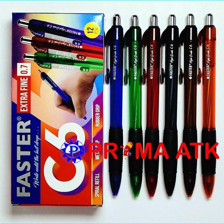 

(12 PCS / 1 PAX) Ballpoint FASTER C6 Extra Fine Point 0.7 mm / Pulpen Cetek C 6 isi 12 Pcs / Pen Pencet Warna Hitam DiM