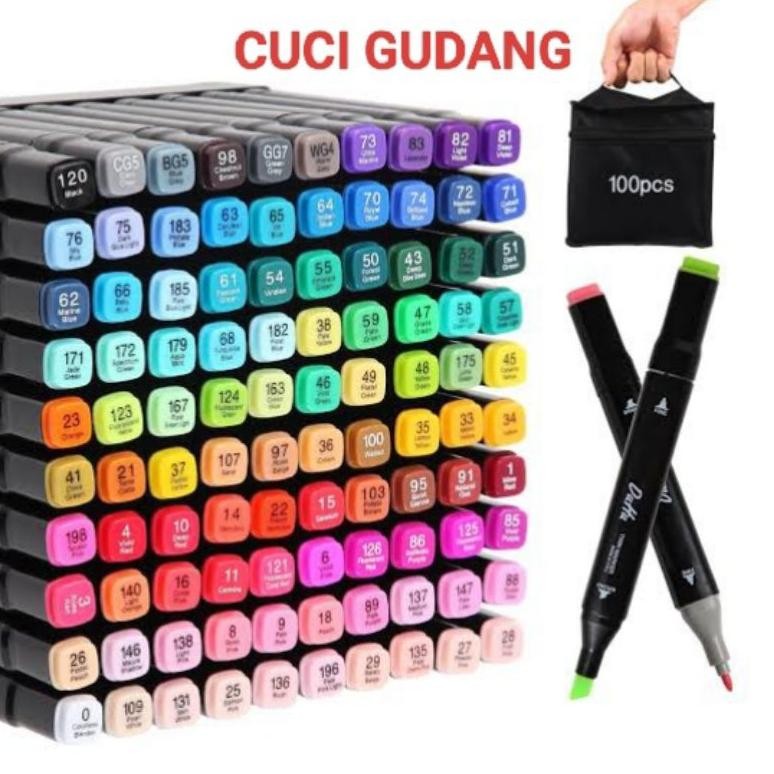 

100 Warna Sketsa Spidol Umum / General Marker Set Animation Markers / Twin Marker Set Spidol Pen DiM