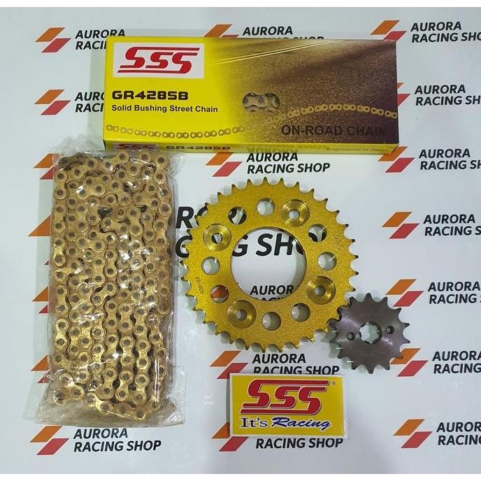 Gear Set Sss Gold Supra 125 / Revo / Blade & Rantai Sss 428 Sb Gold