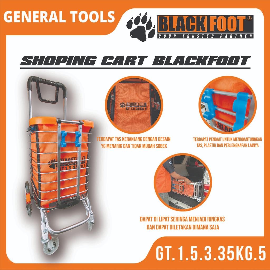 Alat Angkut Barang Keranjang Belanja Multi Fungsi Blackfoot Aluminium Trolley/Troly/Troli  Belanja L