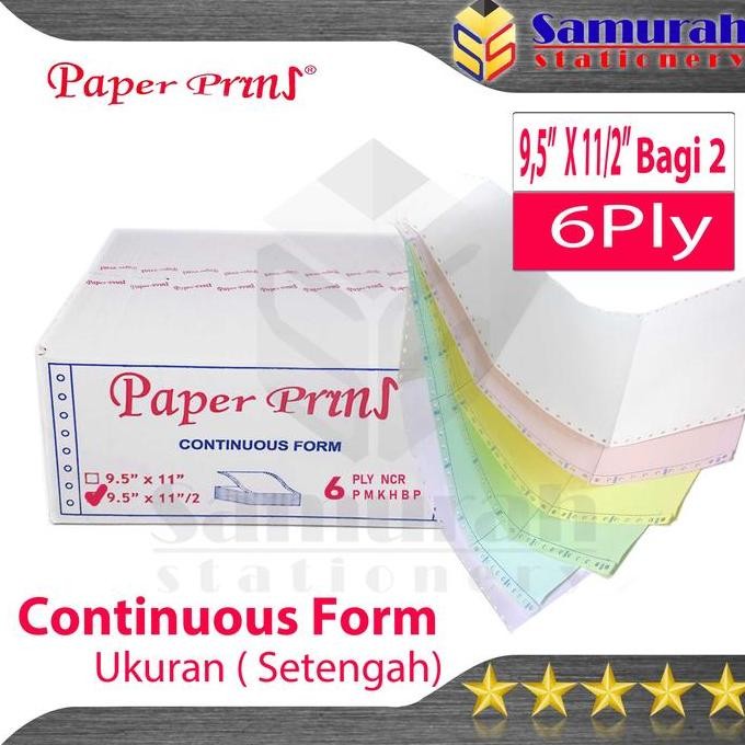 

BEBAS ONGKIR - Kertas Continuous Form Paper Prins 9,5 x 11" ( Full ) Atau 9,5 x 11/2 " ( Bagi 2 ) K6 Ply NCR PRS / Kertas Komputer Karbon PaperPrins Rangkap 6 Warna / CF Paperpryns 6 Ply Carbonize