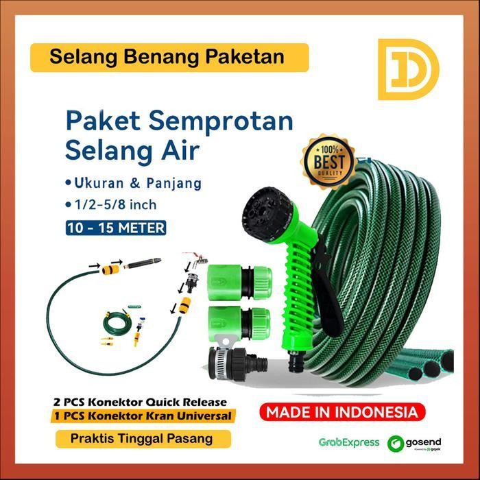 Selang Air 1/2 5/8 Inch Anti Lumut 5 10 15 20 Meter Paket Semprotan Nozzle 7In1 Spray Dan Selang Air