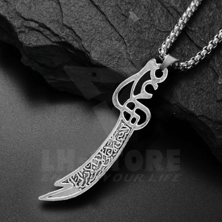 Kalung Titanium Liontin P'dang Imam Ali Zulfikar Kaligrafi Arab Islam Muslim Pria Wanita DiM