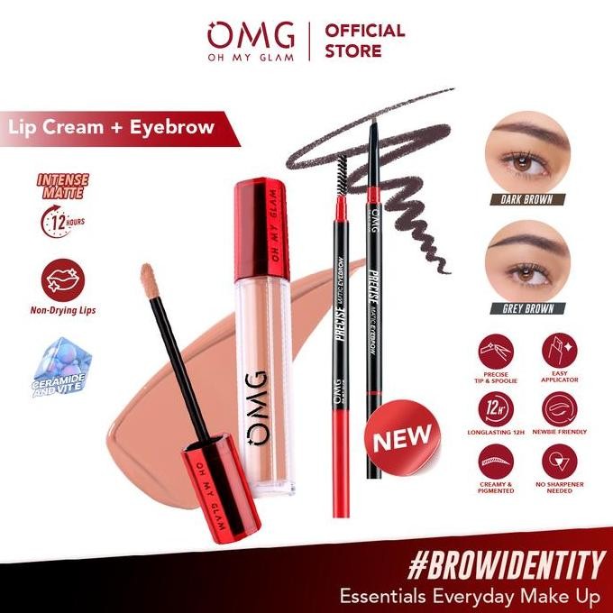 

OMG Oh My Glam Makeup Set Harian - Lip Cream & Pensil Alis Waterproof Buildable High Pigmented