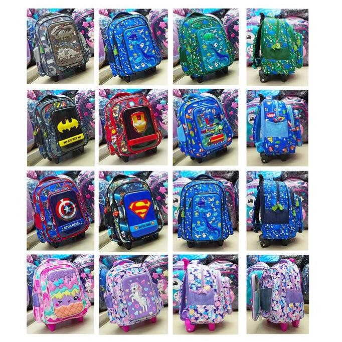 

Tas Trolley Sekolah TK Anak Dino Star Kantung Ajaib + Kotak Pensil 13 Inch