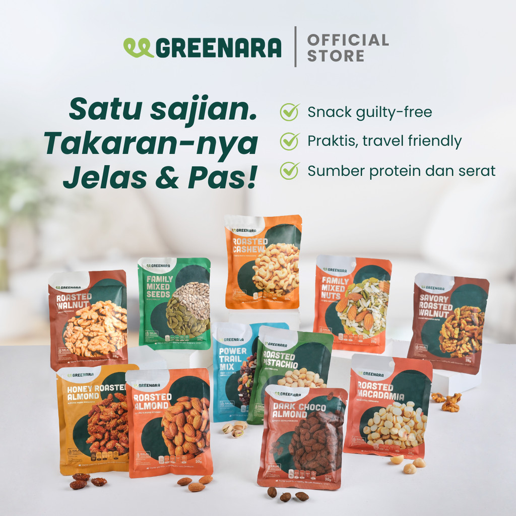 

Greenara One Serving Healthy Snacks / Snack Sehat Pistachio / Almond / Mede / Walnut / Camilan Diet