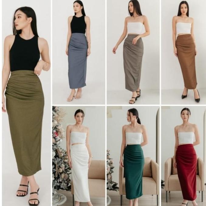 

Rok Pensil Midi Wanita Polos Asimetris - Rok Fashion Korean Style Elegan