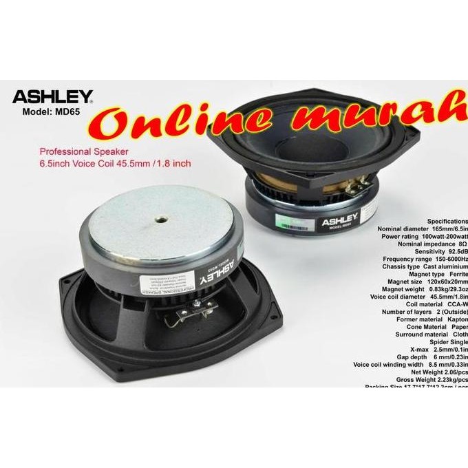 Speaker Komponen Ashley Md65 6 Inch Original Woofer Midbass