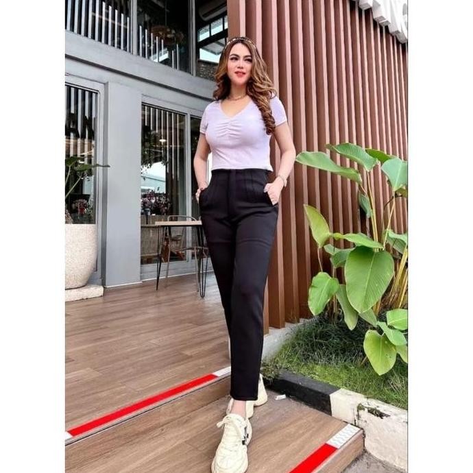 

Celana Scuba Pensil Paspol Saku Depan - Celana Bahan Stretch Premium Wanita