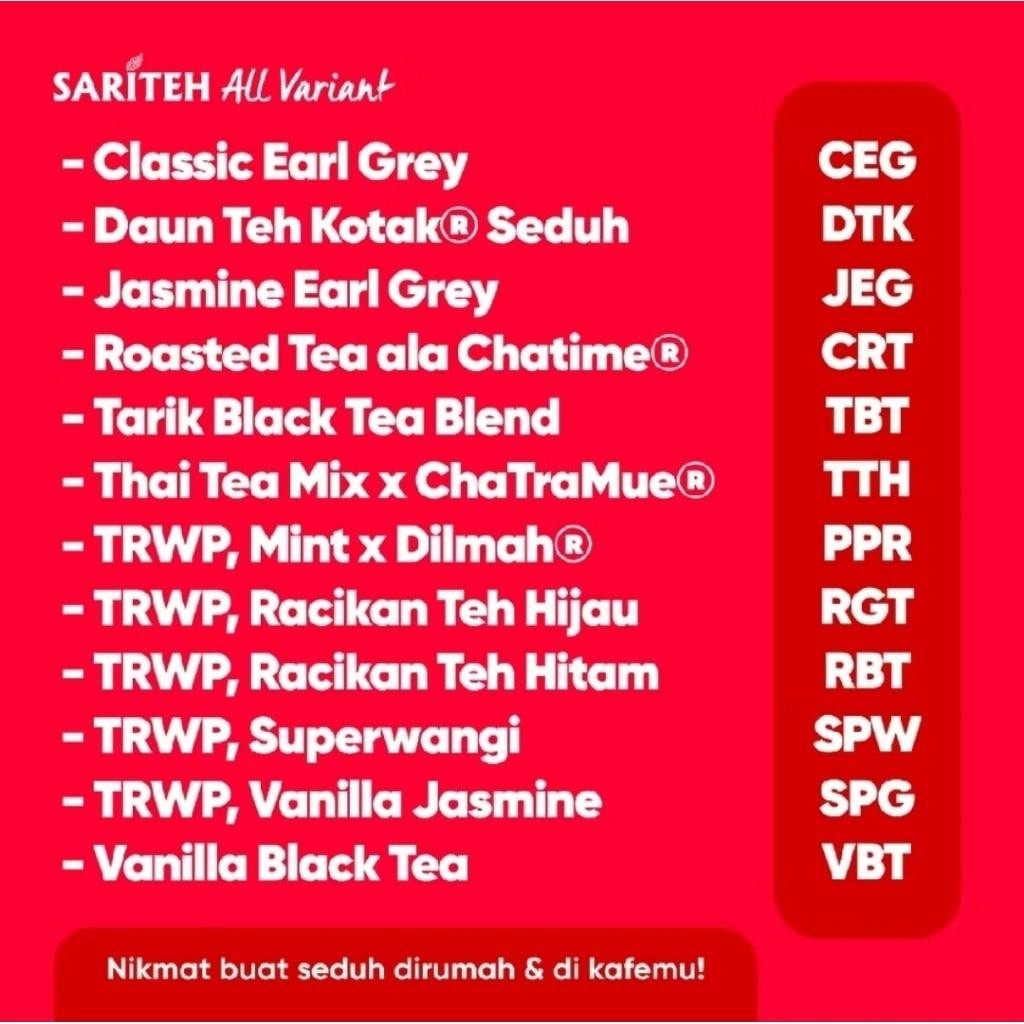 

Rkm Sariteh Indonesia All Variant - 40Gr (Kemasan Homebrewing & Sample) - Teh Melati, Teh Hitam, Teh Hijau, Teh Tubruk, Teh Thailand, Teh Melati, Teh Bubuk