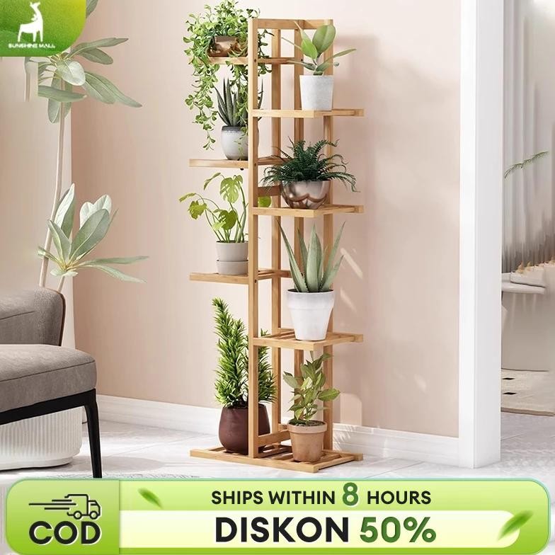 Rak Bunga Kayu Rak Penyimpanan Tanaman Hijau Rak Pot Bunga Serbaguna Toko Bunga Taman Ruang Tamu