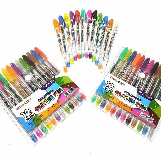 

(10Packs/120Pcs)Pulpen Glitter Pen Gel 12Warna Squeezy Glp-Sq01 New Stok