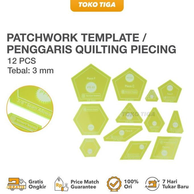 

Penggaris Quilting Piecing / Patchwork Template Set Isi 12 (Pt-12) New Stok