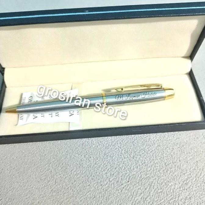 

Pulpen Parker Custom Logo Ukir Grafir Nama Kado Silver Gold New Stok