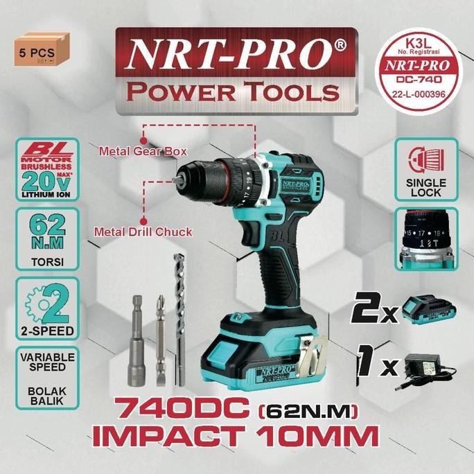NRT PRO 740DC 740 DC BOR CORDLESS BRUSHLESS MESIN BOR BATRE SET