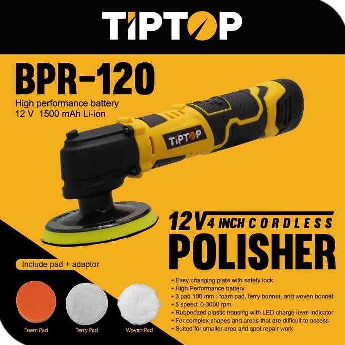Tip Top BPR-120 12Volt 4inch Cordless Polisher / Mesin Poles Baterai