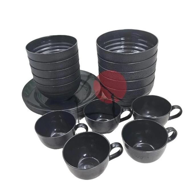 

PROMO SET 20 PCS PIRING MANGKUK GELAS RAMEN BAKSO MIE SEBLAK MURAH BAHAN PLASTIK FOOD GRADE BPA FREE FULL HITAM Kitchenware