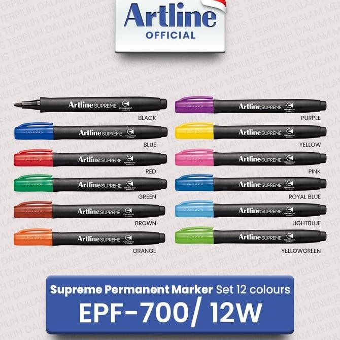 

Artline Spidol Supreme Permanent Marker Set 12 Colours Epf-700/12W New Stok