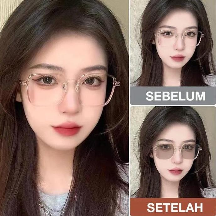100% AsliHW Kacamata Photocromic Kaca Mata Baca Wanita Original Frame Kacamata Baca Plus Wanita Kaca
