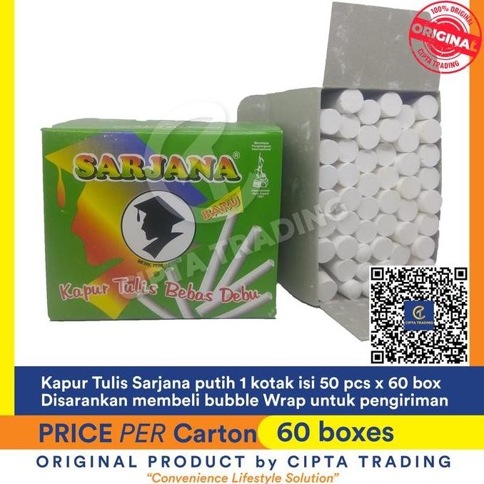 

Stationary - Chalk (Kapur Tulis) - Sarjana - Kapur Papan Tulis Putih (1 Carton) New Stok