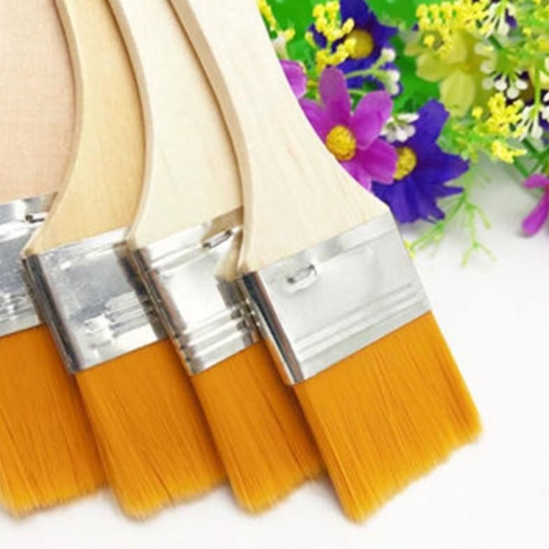 

Mma-1318 12Pcs/Set Kuas Cat Gagang Kayu Tebal Halus Kuas Lukis Besar Lebar Set Nylon Flat Art Brush Painting Brush For Canvas Mma-1318