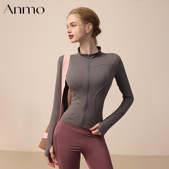 ANMO- Jaket olahraga wanita lengan panjang pakaian yang cocok untuk olahraga yoga gym