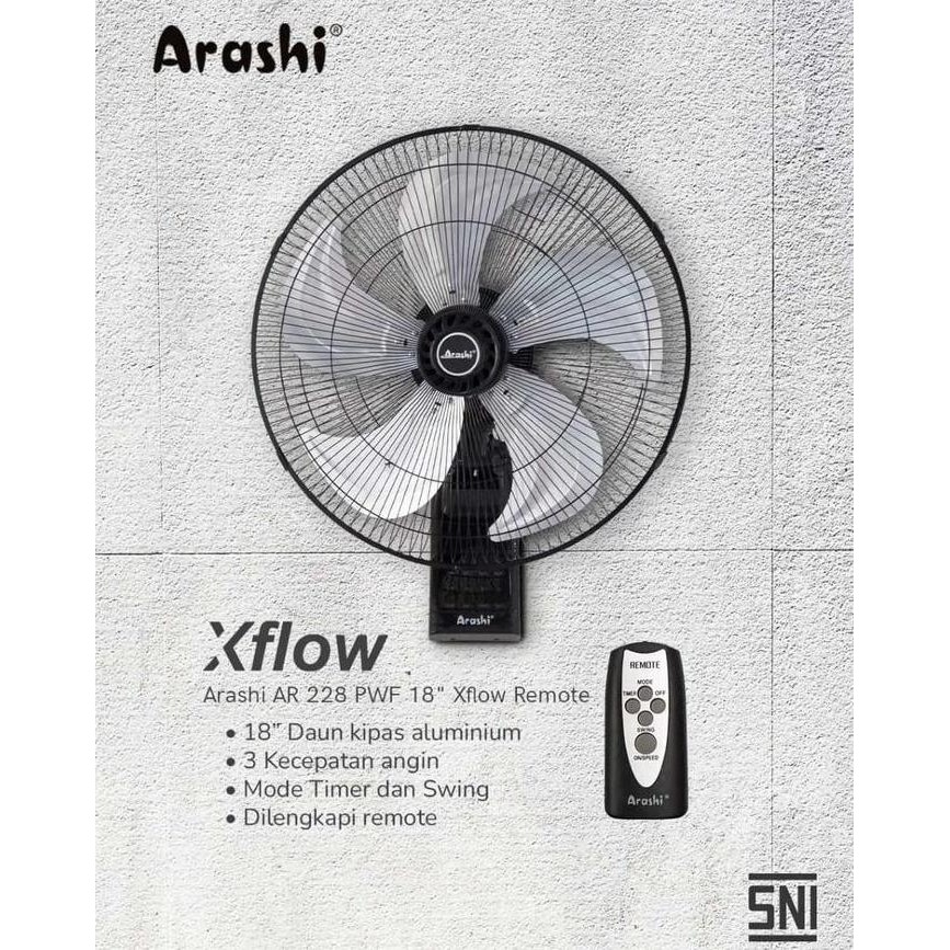 Kipas Angin Arashi 18" Xflow + Remote / Kipas Dinding Baling Besi / PWF 18" murah