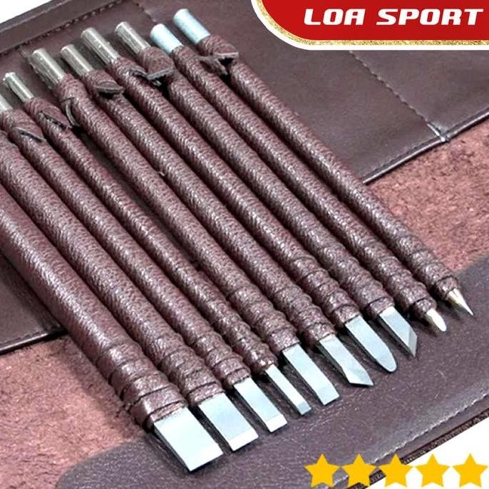 Pahat Ukir Seni Kerajinan 10 Mata Pisau Besi Tungsten Sarung Kulit