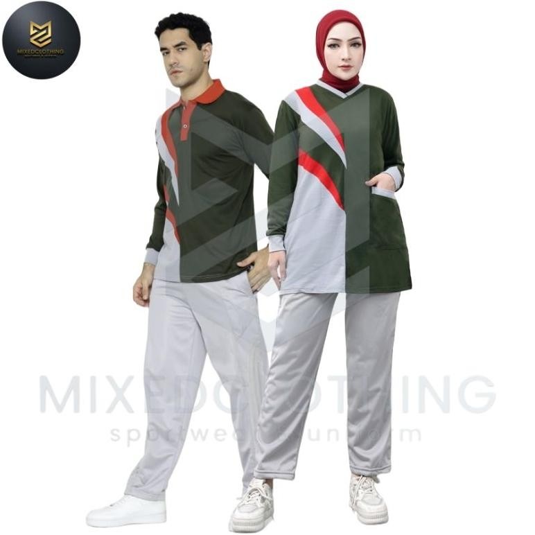 setelan baju olahraga muslimah tunik couple pria wanita/setelan senam couple/baju setelan olahraga