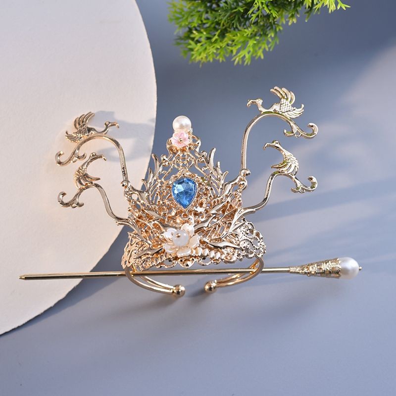 Kostum Kuno Pria dan Wanita Mahkota Rambut Burung Bangau Aksesori Rambut Hanfu