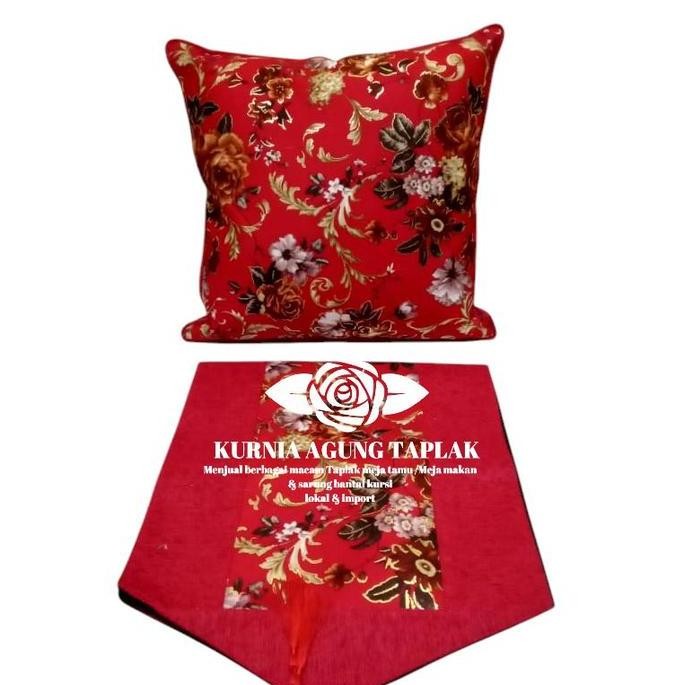 Sarung Bantal Sofa Flocking Minimalis Modern/5 Sarung Bantal & 1 Taplak Meja Tamu Mewah Full Bordir 